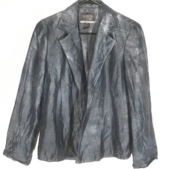 Lafayette 148 Blazer Black Charcoal Gray Silk Size 10P Size 10 Jacket Coat Suit - Picture 3 of 11